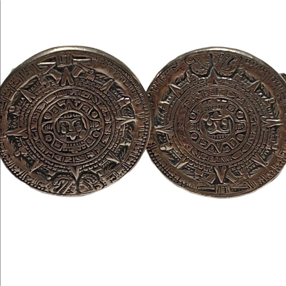 Vintage sterling silver 925 Mayan Aztec Calendar cuff links cufflinks - Picture 3 of 10